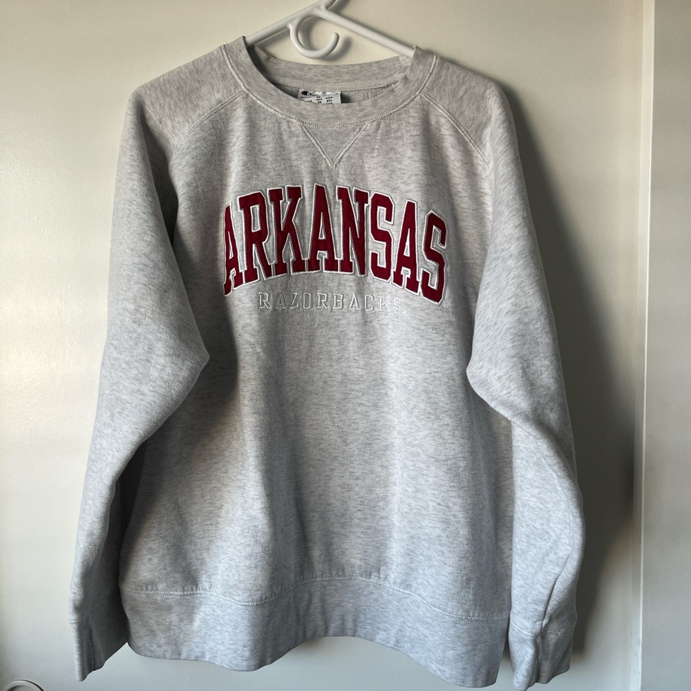(SOLD) Champion Light Gray Sweatshirt with Red Lettering